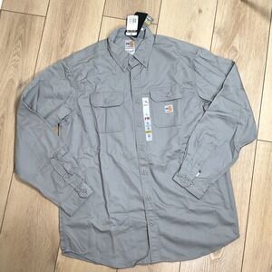 Carhartt FRS60 Gray Flame Resistant Twill Work Shirt Mens‎ XLG Tall New
